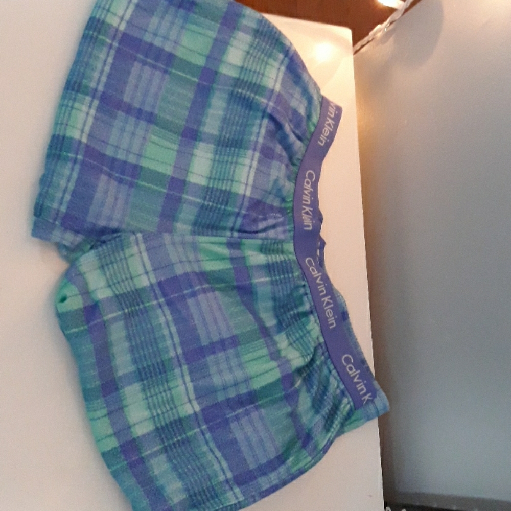 Blue and green plaid pajama pants